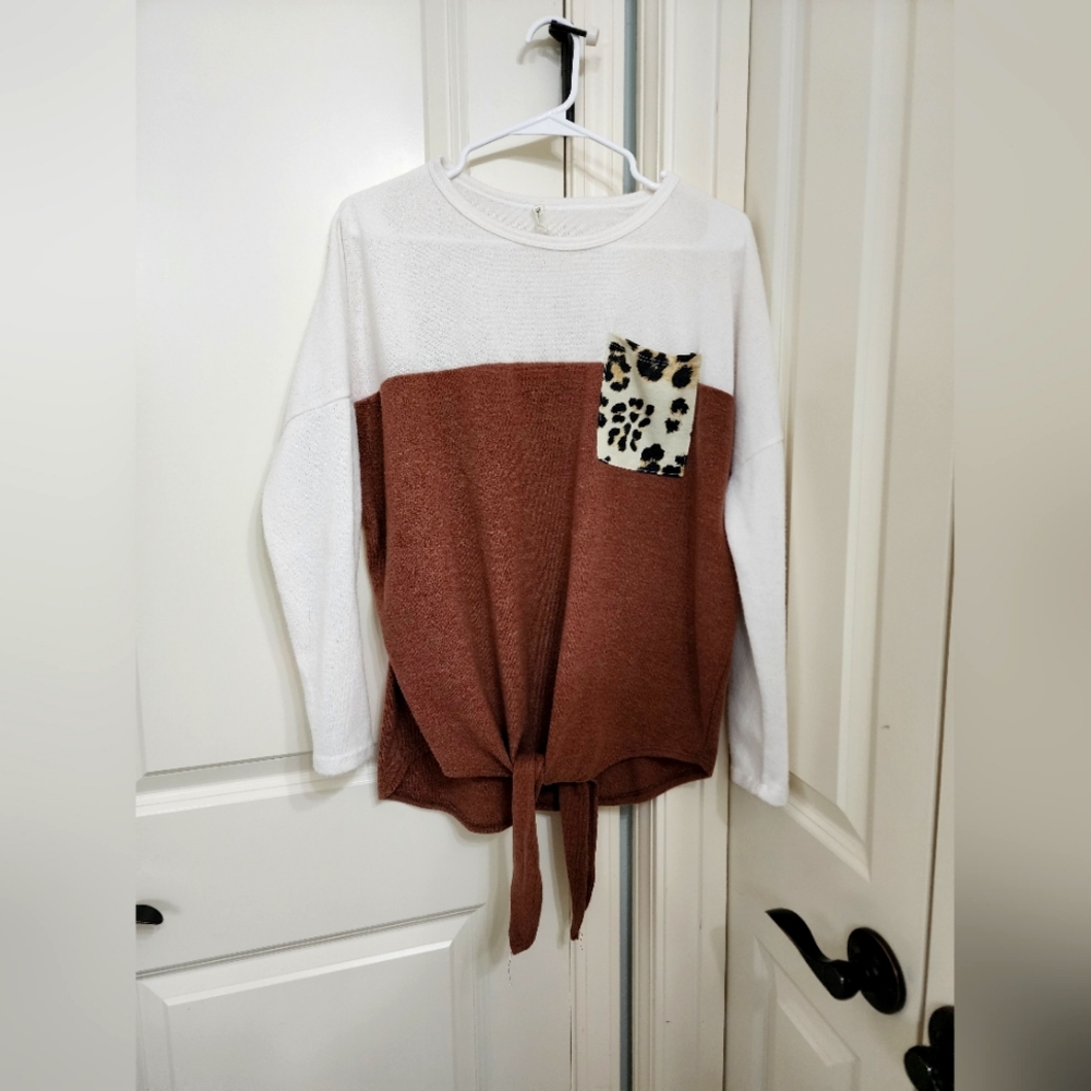 Women's Tie-front Cheetah Sweater